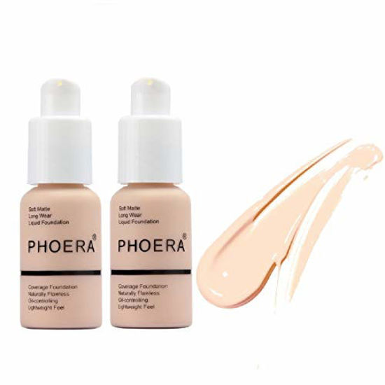 Picture of 2 Pack Matte Oil Control Concealer Foundation Cream,PHOERA New 30ml Long Lasting Waterproof Matte Liquid Foundation (101 Porcelain)