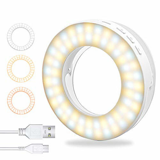 Picture of Selfie Ring Light, Rechargeable Portable Clip on 60 LED Circle Light with 3 Light Modes for iPhone/Android Smart Phone Photography, Camera Video Recording, VLOG