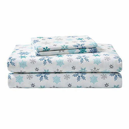 Picture of Eddie Bauer - Flannel Collection - 100% Premium Cotton Bedding Sheet Set, Pre-Shrunk & Brushed For Extra Softness, Comfort, and Cozy Feel, Twin, Tossed Snowflake