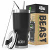 Picture of BEAST 40oz Black Tumbler - Stainless Steel Insulated Coffee Cup with Lid, 2 Straws, Brush & Gift Box by Greens Steel