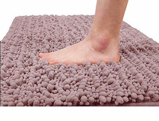 Picture of Yimobra Original Luxury Chenille Bath Mat, 24 x 17 Inches, Soft Shaggy and Comfortable, Large Size, Super Absorbent and Thick, Non-Slip, Machine Washable, Perfect for Bathroom, Mauve