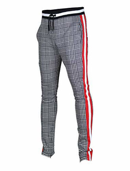 Picture of SCREENSHOTBRAND-P11957 Mens Hip Hop Premium Slim Fit Track Pants - Athletic Jogger Checker Pattern Color Block Print Bottoms-Black/Pattern-Medium