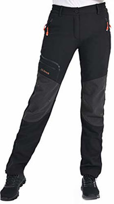 Picture of Postropaky Women's Outdoor Snow Ski Pants Waterproof Windproof Fleece Slim Hiking Softshell Pants(Black2R)