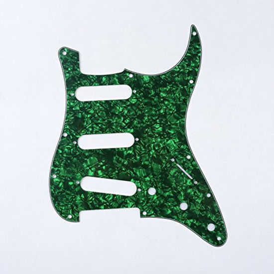 Picture of Musiclily SSS 11 Holes Strat Electric Guitar Pickguard for Fender US/Mexico Made Standard Stratocaster Modern Style Guitar Parts,4ply Pearl Green