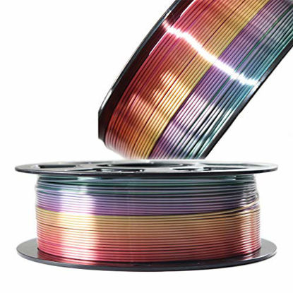 Picture of Silk Multicolored Rainbow PLA 3D Printer Filament, 1.75mm PLA Fast Color Change 3D Printing Material, 1kg Spool (2.2lbs), Widely Fit for FDM 3D Printers with One Bag Filament Sample Gift DO3D