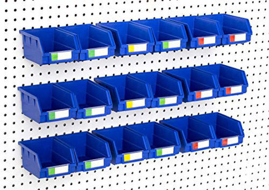 Picture of Pegboard Bins - 18 Pack Blue Large - Hooks to Any Peg Board - Organize Hardware, Accessories, Attachments, Workbench, Garage Storage, Craft Room, Tool Shed, Hobby Supplies, Small Parts