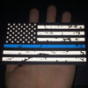 Picture of 3 Pack Reflective New Tattered Thin Blue Line US Flag Decal Stickers | Compatible with Cars & Trucks, 5" x 2.7" American USA Flag Decal Sticker Honoring Police Law Enforcement Vinyl Window Bumper Tape