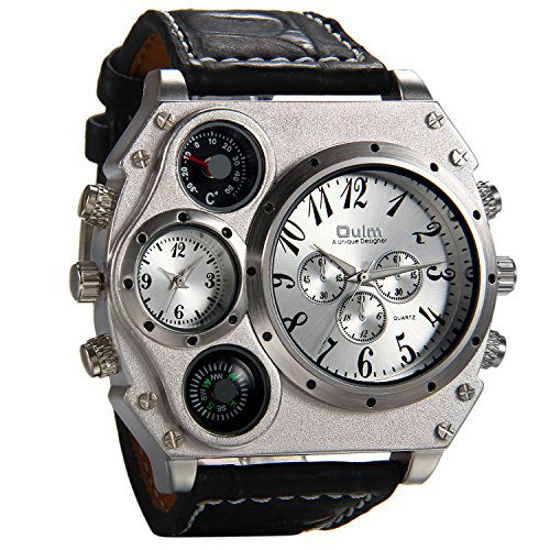 GetUSCart Avaner Mens Big Face Watch Dual Time Zone Leather