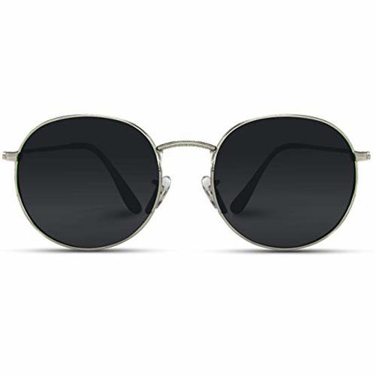 0506128 wearme pro reflective lens round trendy sunglasses silver frame black lens 51 550