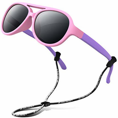 Picture of RIVBOS Rubber Kids Polarized Sunglasses With Strap Shades for Boys Girls Baby and Children RBK004 (RBK004-1 Pink purple)