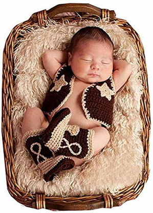 Picture of Pinbo Newborn Baby Photography Prop Crochet Knitted Cowboy Vest Shoes