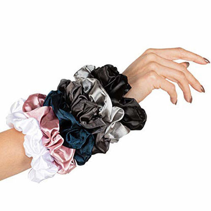 Picture of HARLOW Designer Silk Scrunchies for hair, Big Scrunchies Satin Packs for VSCO stuff, Hair Scrunchies - 6 Pack (Neutral Silk)