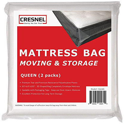 Picture of CRESNEL Mattress Bag for Moving & Long-Term Storage - Queen Size - Enhanced Mattress Protection with 5 mil Super Thick Tear & Puncture Resistance Polyethylene (Value Pack of 2pcs)