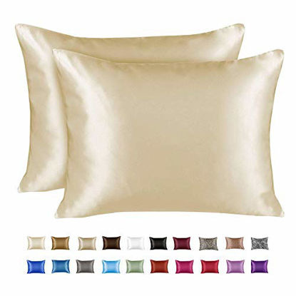 Picture of ShopBedding Luxury Satin Pillowcase for Hair - Standard Satin Pillowcase with Zipper, Ivory (Pillowcase Set of 2) - Blissford