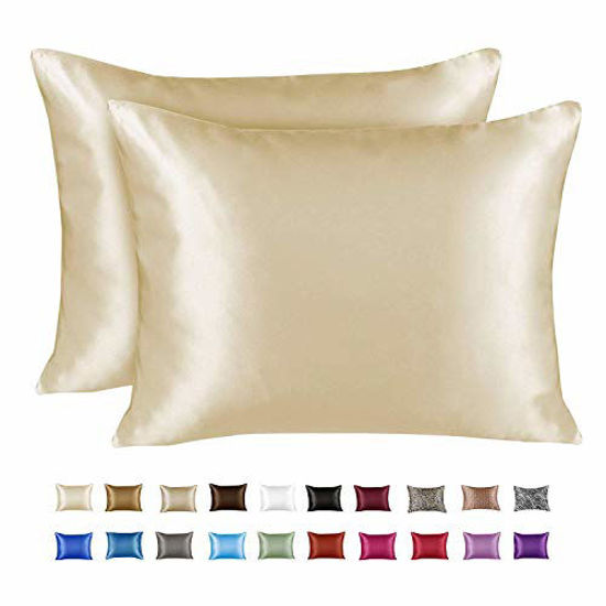 Picture of ShopBedding Luxury Satin Pillowcase for Hair - Standard Satin Pillowcase with Zipper, Ivory (Pillowcase Set of 2) - Blissford