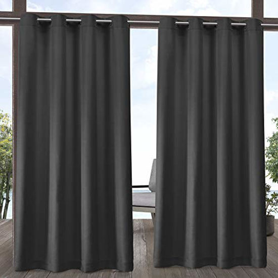 Picture of Exclusive Home Curtains Indoor/Outdoor Solid Cabana Grommet Top Curtain Panel Pair, 54x108, Charcoal