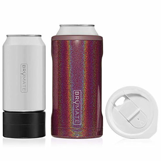 Picture of BrüMate HOPSULATOR TRíO 3-in-1 Stainless Steel Insulated Can Cooler, Works With 12 Oz, 16 Oz Cans And As A Pint Glass (Glitter Merlot)