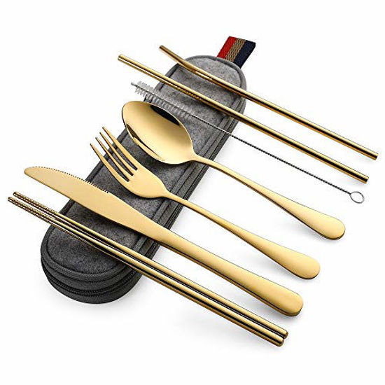 Portable Utensils Set with Case, Travel 18/8 Stainless Steel Spoon and Fork  Set with Case, Spoon and Fork Set for Lunch Box, 3 PCs Knife,Fork,Spoon  Ideal for Travel Camping Office,Dishwasher Safe 