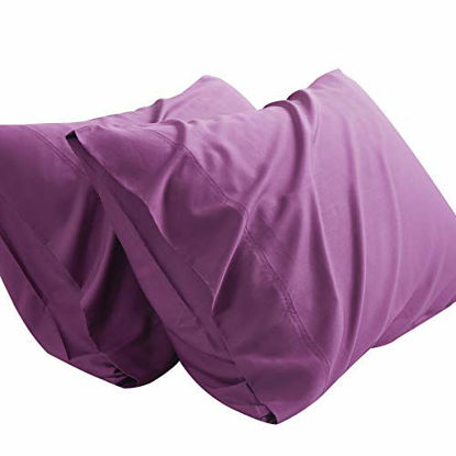 Picture of Bedsure Cooling Bamboo Pillowcases Set of 2 - Breathable Cool Ultra Soft Pillow Cases - Viscose from Bamboo - Organic Natural Silky Material, Moisture Wicking(Dark Purple, Standard Size 20x26 inches)