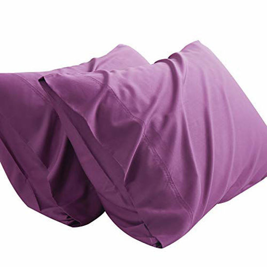 Picture of Bedsure Cooling Bamboo Pillowcases Set of 2 - Breathable Cool Ultra Soft Pillow Cases - Viscose from Bamboo - Organic Natural Silky Material, Moisture Wicking(Dark Purple, Standard Size 20x26 inches)