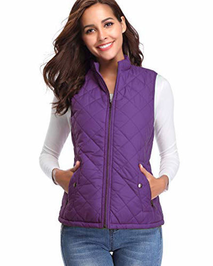 Picture of Fuinloth Women's Padded Vest, Stand Collar Lightweight Zip Quilted Gilet Purple S