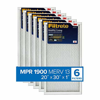 Picture of Filtrete 20x30x1, AC Furnace Air Filter, MPR 1900, Healthy Living Ultimate Allergen, 6-Pack (exact dimensions 19.81 x 29.81 x 0.78)