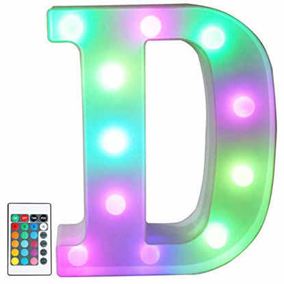 Picture of Pooqla Colorful LED Marquee Letter Lights with Remote - Light Up Marquee Signs - Party Bar Letters with Lights Decorations for The Home - Multicolor D