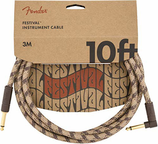 Picture of Fender Festival Hemp Instrument Cable - 10' Straight-Angle, Brown Stripe