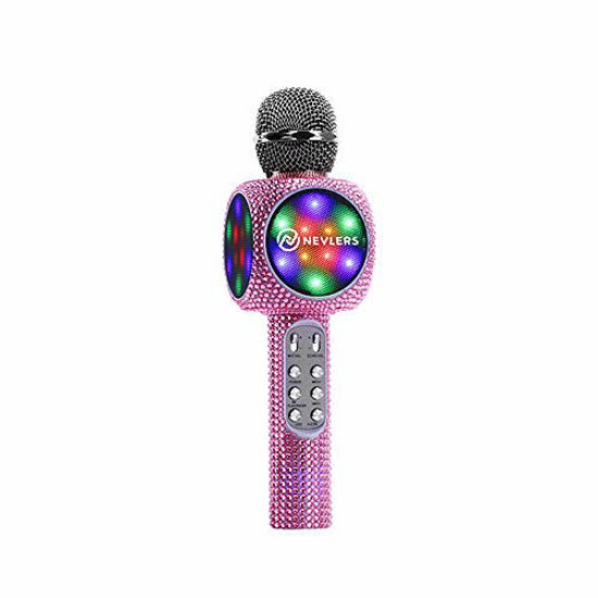 NEVLERS Karaoke Microphone with Wireless Bluetooth Speaker, Voice Changer  and Colorful LED Lights, Easy To Use Portable Karaoke Machine for Kids and 