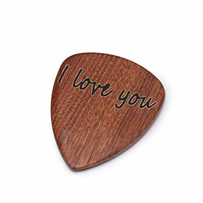 Picture of Gemszoo Guitar Picks Custom Any Message Personalized Guitar Wooden Pick Music Gift for Father Boyfriend Guitar Player (Red Wood)