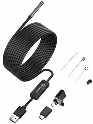 Picture of USB Endoscope for Otg Android Phone, Computer, 5.5 mm Borescope Inspection Snake Camera Waterproof with Micro USB, Type C, 16.4FT Semi-rigid Cord with 6 LED Lights, Compatible with Windows PC, MacBook