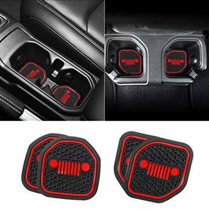 Picture of Auovo Auto Cup Holder Inserts Coaster Fit for 2018-2021 Wrangler JL JLU 2020-2021 Gladiator Accessories JT Cup Mat Pad Interior Decoration(4 Pcs Kit) (Red)