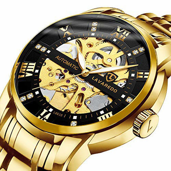 Picture of Mens Watch Mechanical Stainless Steel Skeleton Waterproof Automatic Self-Winding Rome Number Diamond Dial Wrist Watch