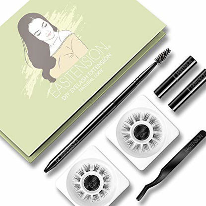 Picture of DIY Eyelash Extension, Glue Bonded Band Individual Lash 24 Clusters Natural Lashes Set, Home Eyelash Extension, C curl Lashes Pack 12mm,14mm (KIT-Natural)