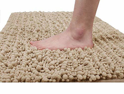 Picture of Yimobra Original Luxury Chenille Bath Mat, 31.5 X 19.8 Inches, Soft Shaggy and Comfortable, Large Size, Super Absorbent and Thick, Non-Slip, Machine Washable, Perfect for Bathroom, Beige
