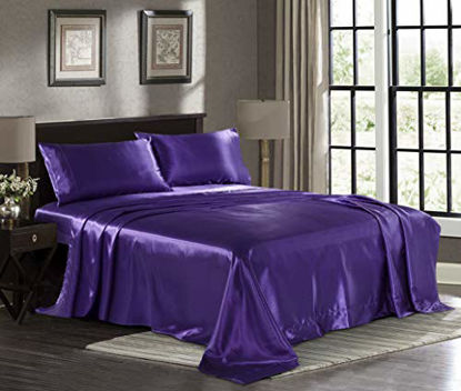 Picture of Satin Sheets California King [4-Piece, Purple] Luxury Silky Bed Sheets - Extra Soft 1800 Microfiber Sheet Set, Wrinkle, Fade, Stain Resistant - Deep Pocket Fitted Sheet, Flat Sheet, Pillow Cases