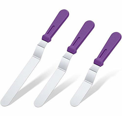 Picture of Icing Spatula, U-Taste Offset Spatula Set with 6", 8", 10" Blade, 18/0 Stainless Steel with PP Plastic Handle Angled Cake Decorating Frosting Spatula Set of 3 (Purple)