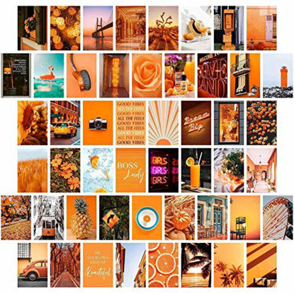 Picture of Orange Wall Collage Kit Aesthetic Pictures, Bedroom Decor for Teen Girls, Wall Collage Kit, Collage Kit for Wall Aesthetic, Wall Collage, Girls Bedroom Decor, Collage Kit, (50 Orange Set 4x6 in)