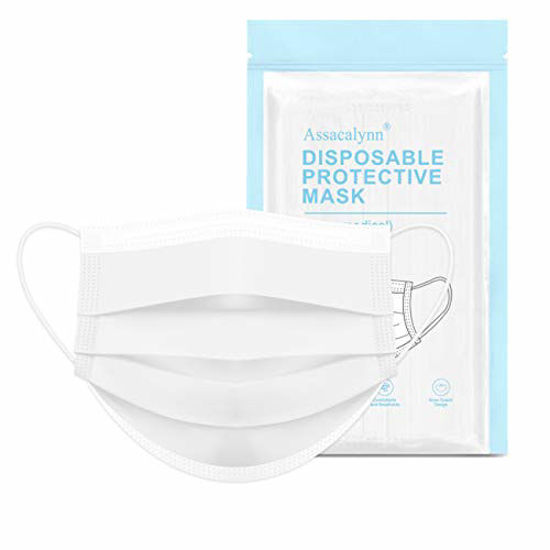 Picture of Assacalynn Disposable Face Masks White 50pcs, 3 Layer Disposable Masksfor Men Women