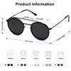 Picture of SOJOS Small Retro Round Polarized Sunglasses UV400 Double Bridge Sunnies SUNSET SJ1104 with Black Frame/Matte Black Rim/Grey Lens