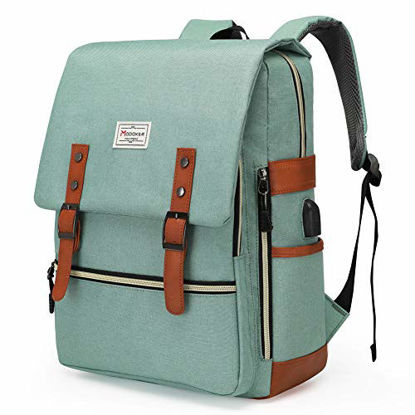 Picture of Modoker Upgraded Teal Vintage Laptop Backpack College School Bookbag for Women Men, Slim Travel Laptop Backpack with USB Charging Port Computer Bag Casual Rucksack Daypack Green