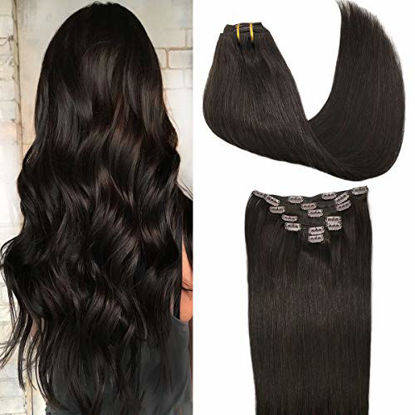 Picture of GOO GOO Human Hair Extensions Clip in Dark Brown Remy Hair Extensions Straight Thick 120g Clip in Real Natural Hair Extensions 18 Inch