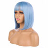 Picture of eNilecor Straight Short Bob Wigs 14" with Flat Bangs Cosplay Hair Wig for Women Natural As Real Hair (Light Blue)