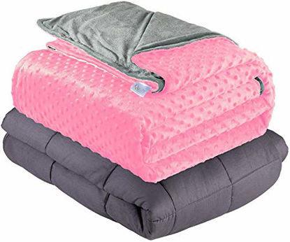 Picture of Quility Weighted Blanket for Adults - Queen Size, 60"x80", 15 lbs - Heavy Heating Blankets for Restlessness - Grey, Pink Cover