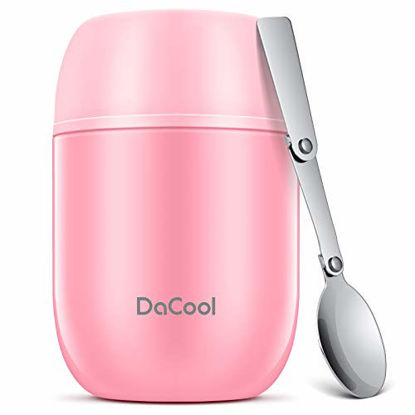 Picture of Insulated Lunch Container DaCool Hot Food Jar 16 oz Stainless Steel Vacuum Bento Lunch Box for Kids Girls Adult with Spoon Leak Proof Hot Cold Food for School Office Picnic Travel Outdoors - Pink