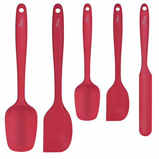 HOTEC Food Grade Silicone Rubber Spatula Set Kitchen Utensils for Baking Cooking and Mixing High Heat Resistant Non Stick Dishwasher Safe BPA-Free