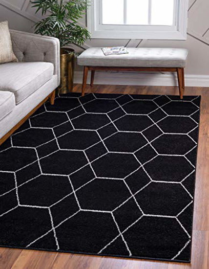 Picture of Unique Loom Trellis Frieze Collection Lattice Moroccan Geometric Modern Black Area Rug (10' 0 x 14' 0)