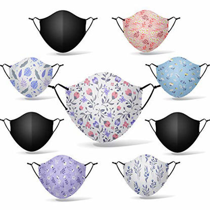 Picture of 9 Pack Face Mask-Cloth Face Mask with Reusable Washable Adjustable Ear Loops (Pure flowers)