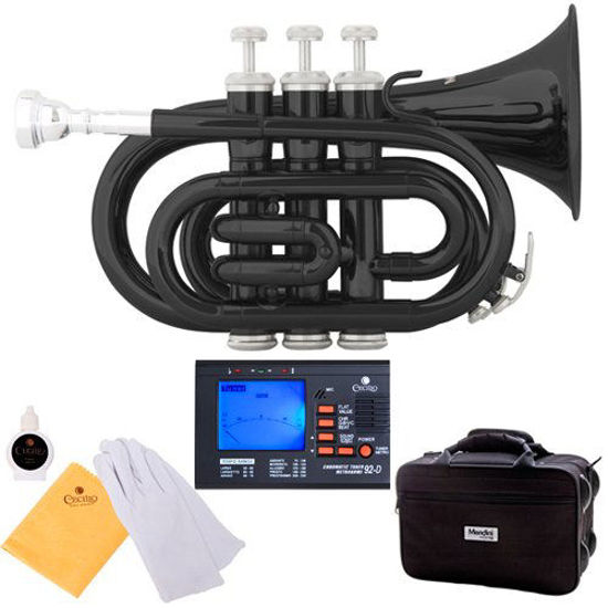 GetUSCart- Mendini MPT-BK Black Lacquer Brass Bb Pocket Trumpet + Tuner,  Case, Mouthpiece, & More