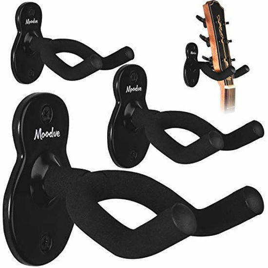 Picture of Guitar Wall Mount Hanger 4-Pack, Moodve Guitar-Shaped Metal Guitar Hook, Black Guitar Holder Stand For Bass Electric Acoustic Guitar Ukulele